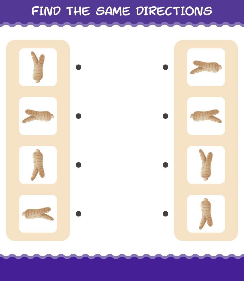 Match the same directions of ginseng. Matching game. Educational game for pre shool years kids and toddlers vector