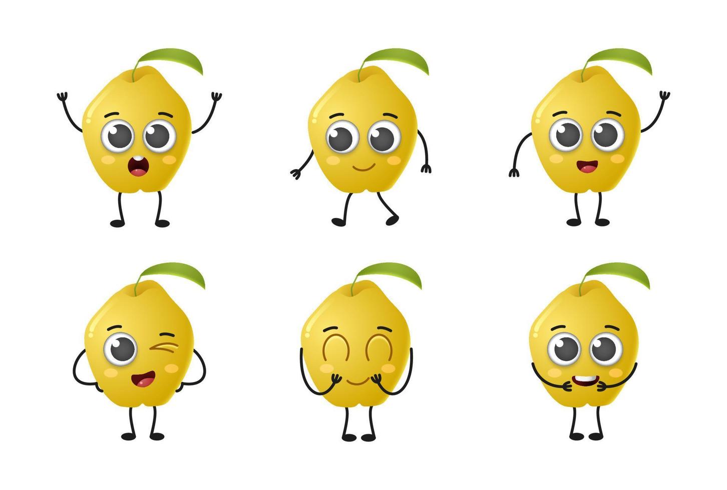 Set of cute cartoon quince fruit vector character set isolated on white background