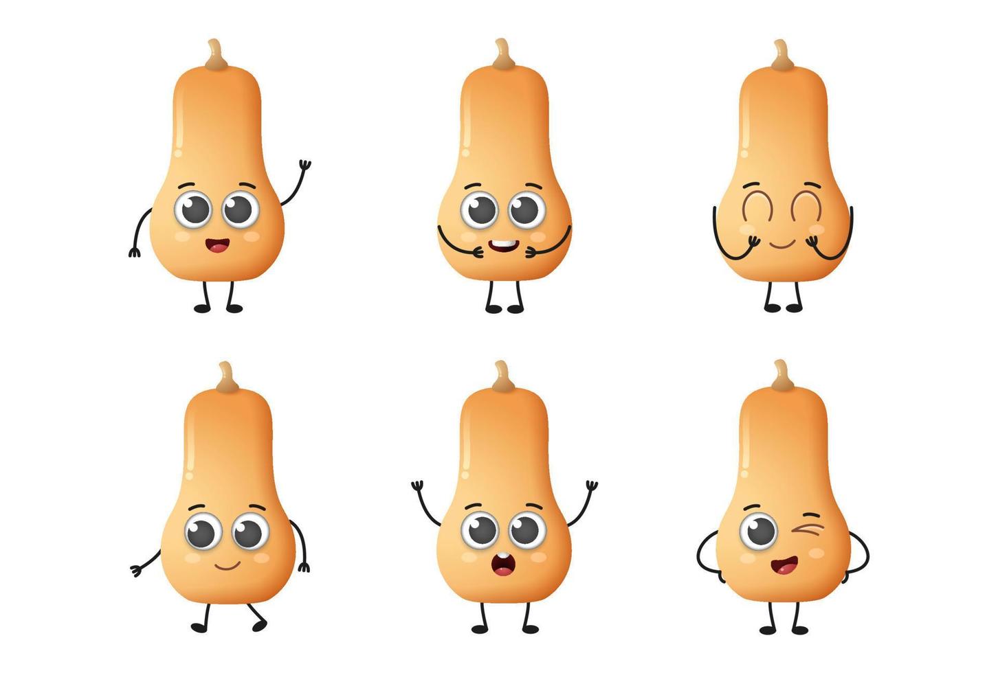 conjunto de lindos dibujos animados calabaza verduras vector conjunto de caracteres aislado sobre fondo blanco