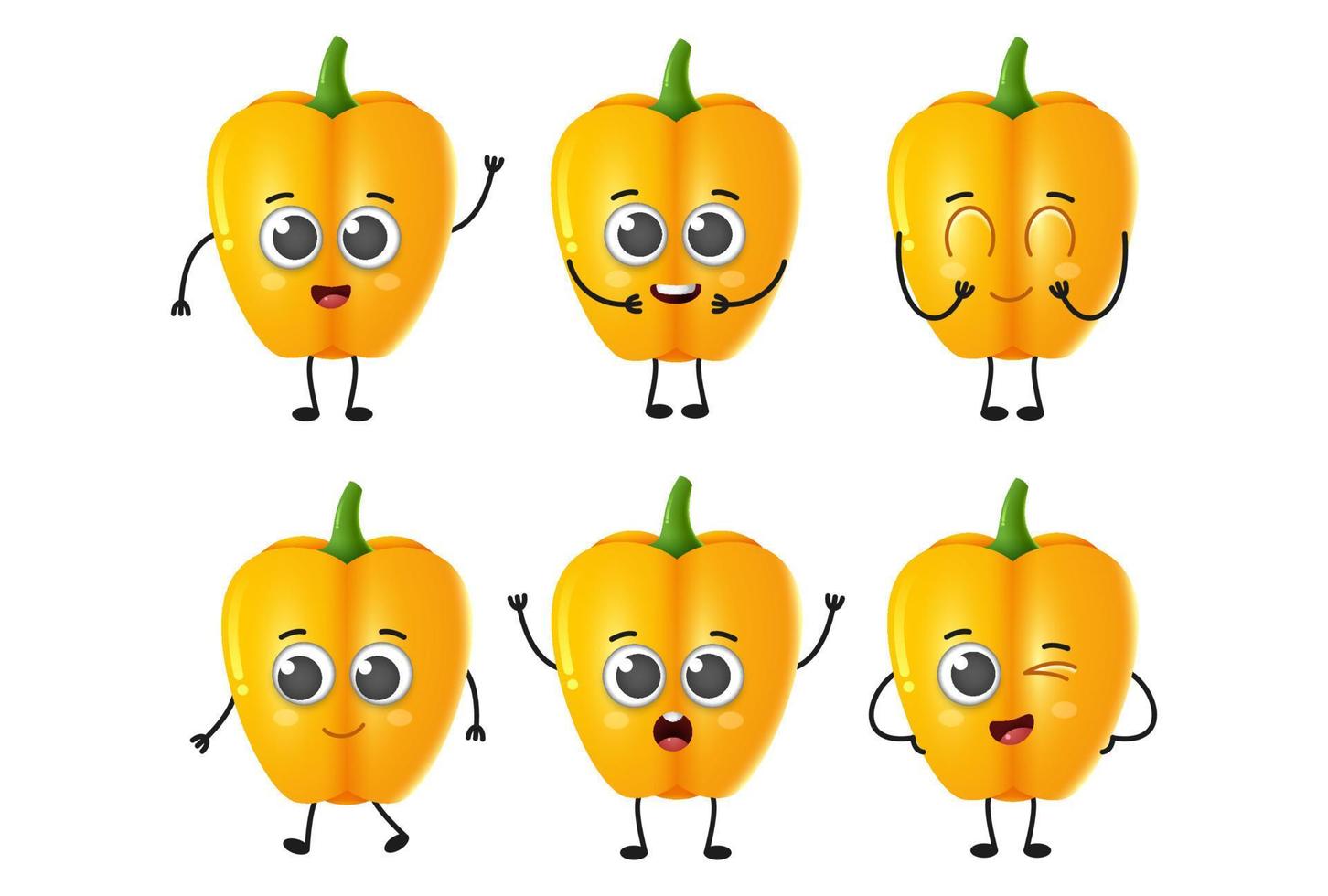 Set of cute cartoon bell pepper vegetables vector character set isolated on white background