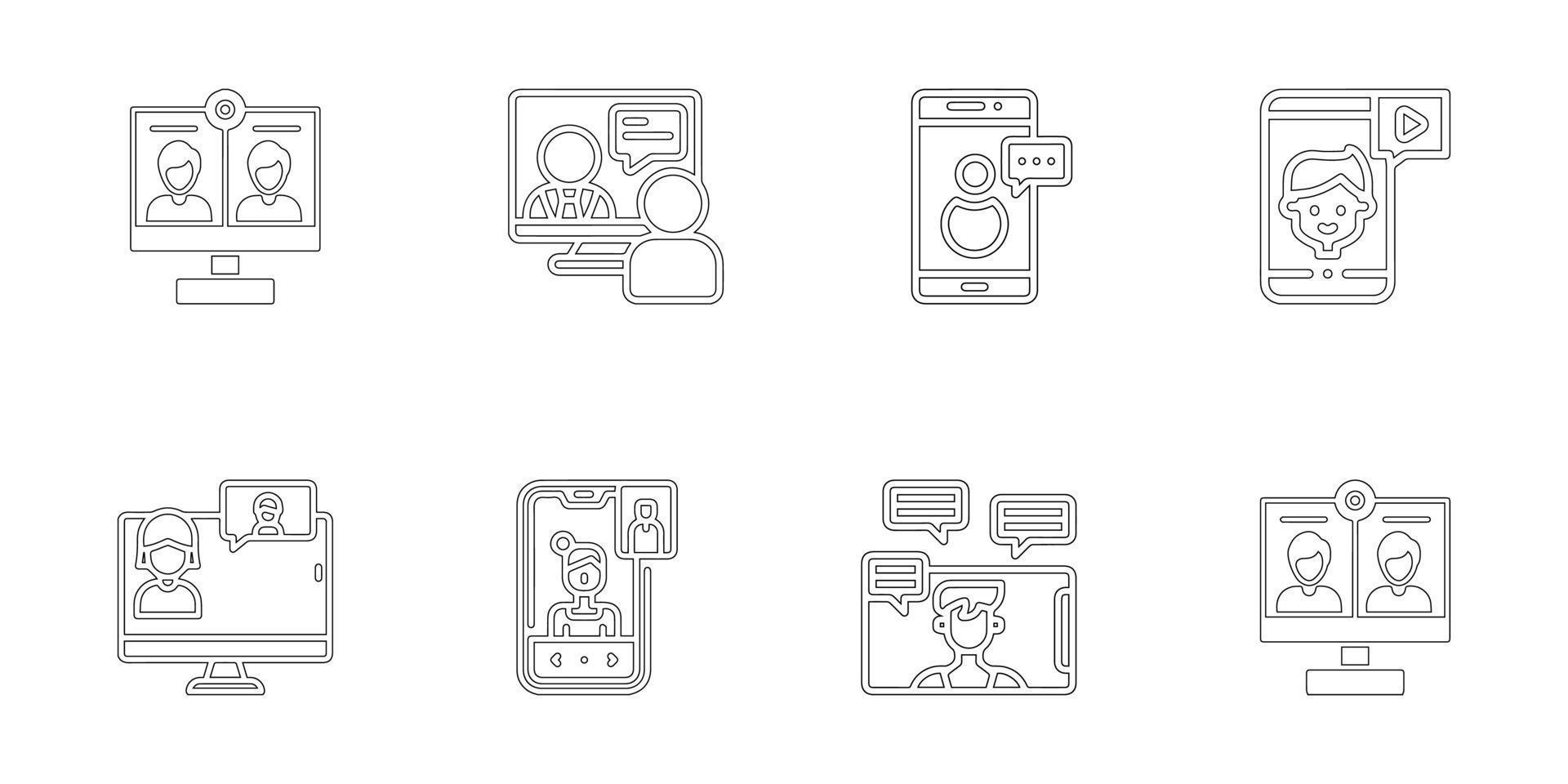 conjunto de iconos de videollamada, estilo de esquema simple vector