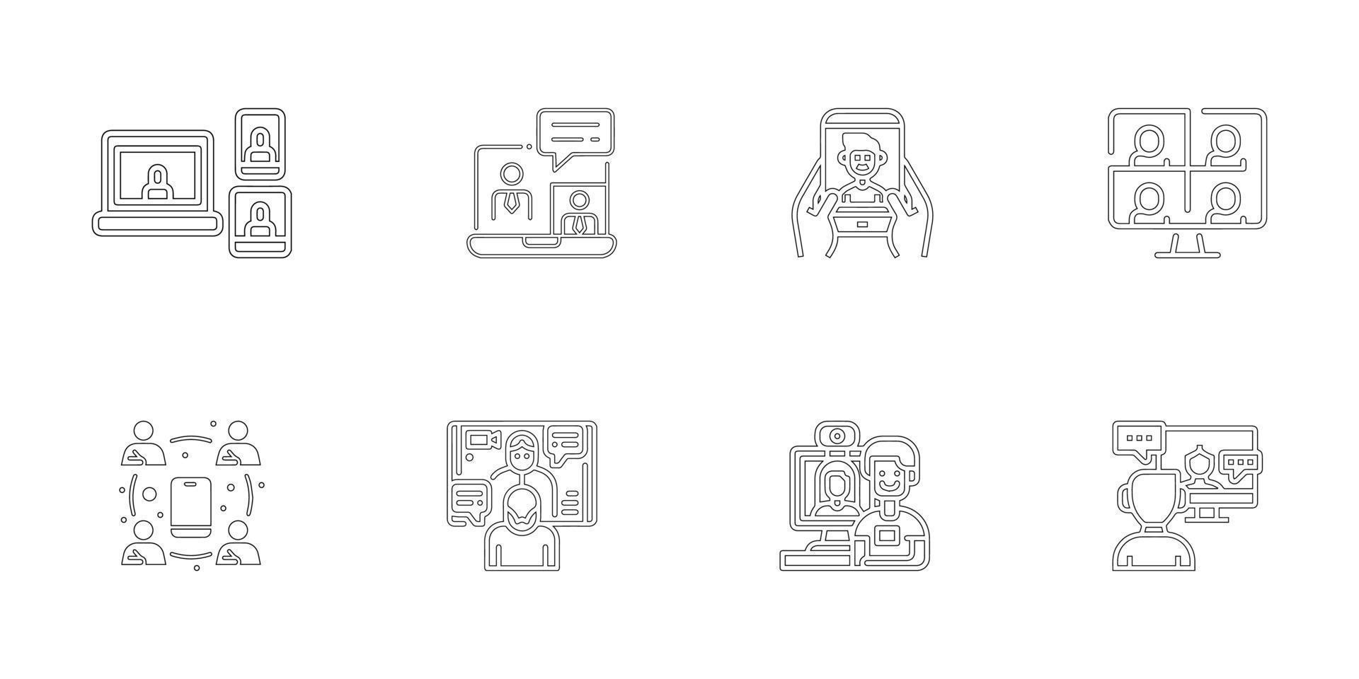 video call icons set, outline style vector