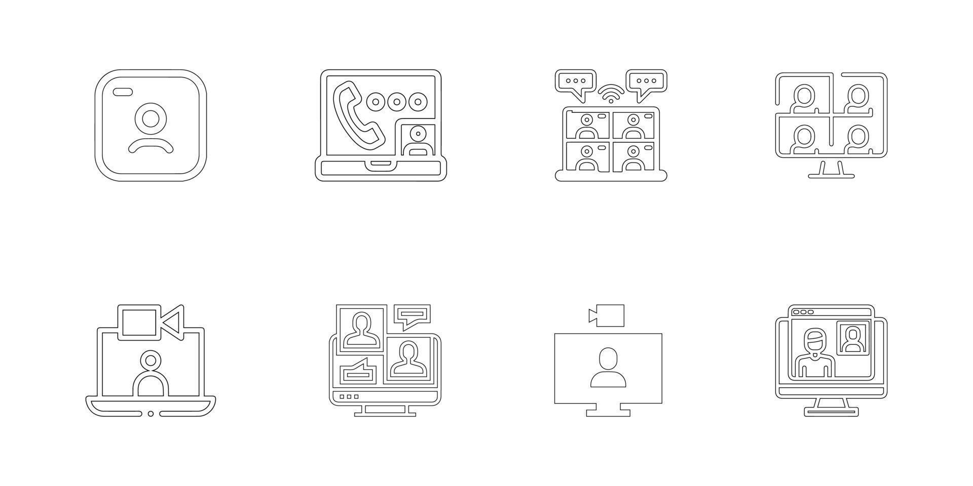 video call icons set, outline style vector