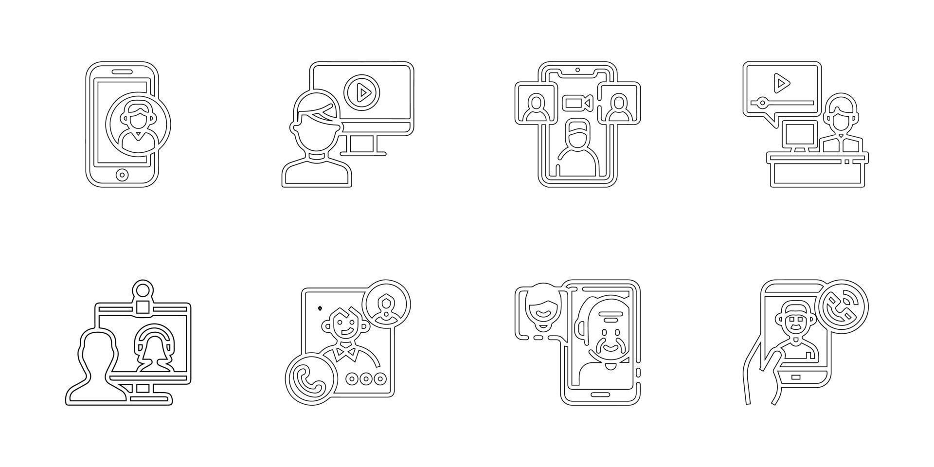 video call icons set, outline style vector