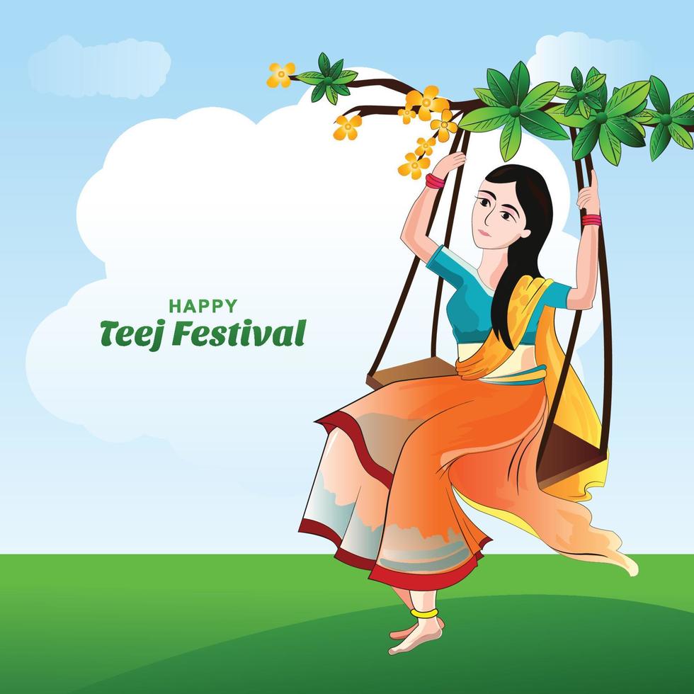 Happy hariyali teej indian festival card background vector