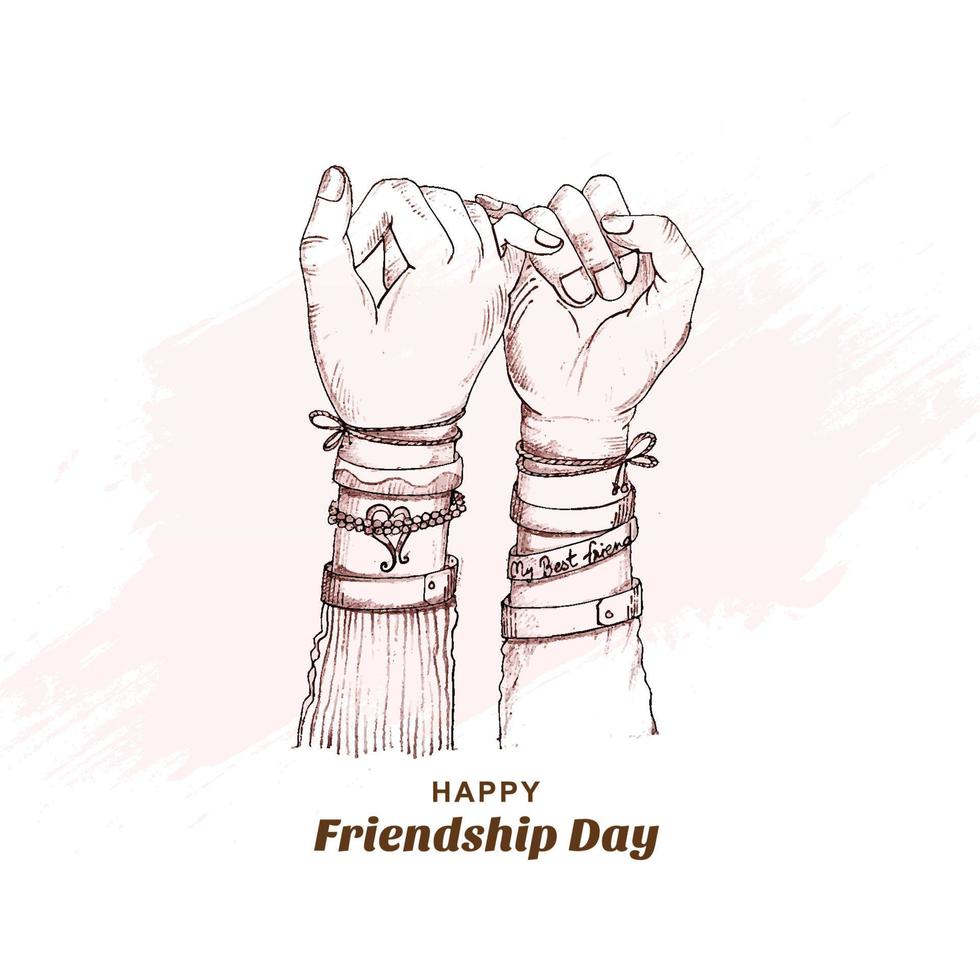 Happy friendship day hand draw sketch hand holding background vector