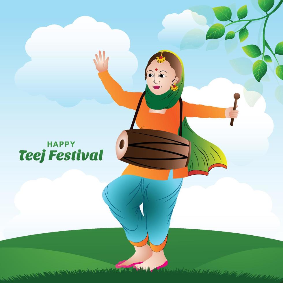 Happy hariyali teej on woman dancing festival card background vector