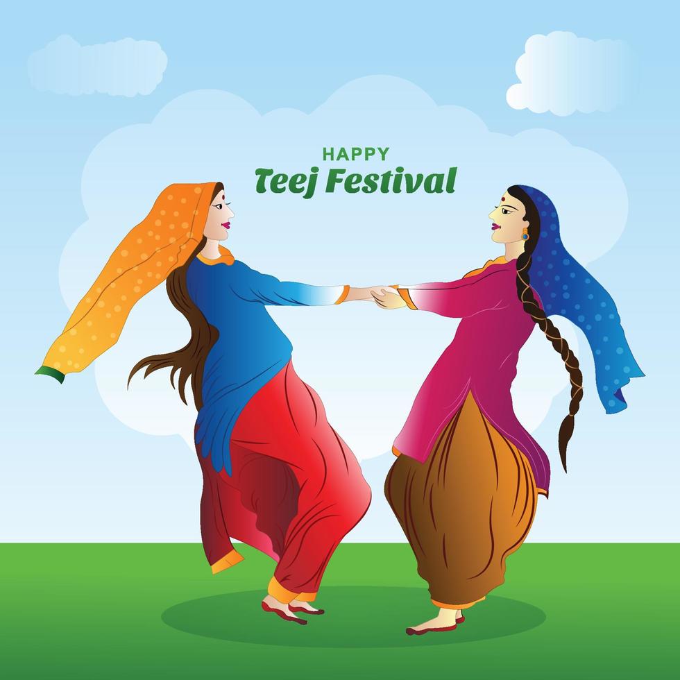 Beautiful hartalika teej indian festival woman dance card design vector