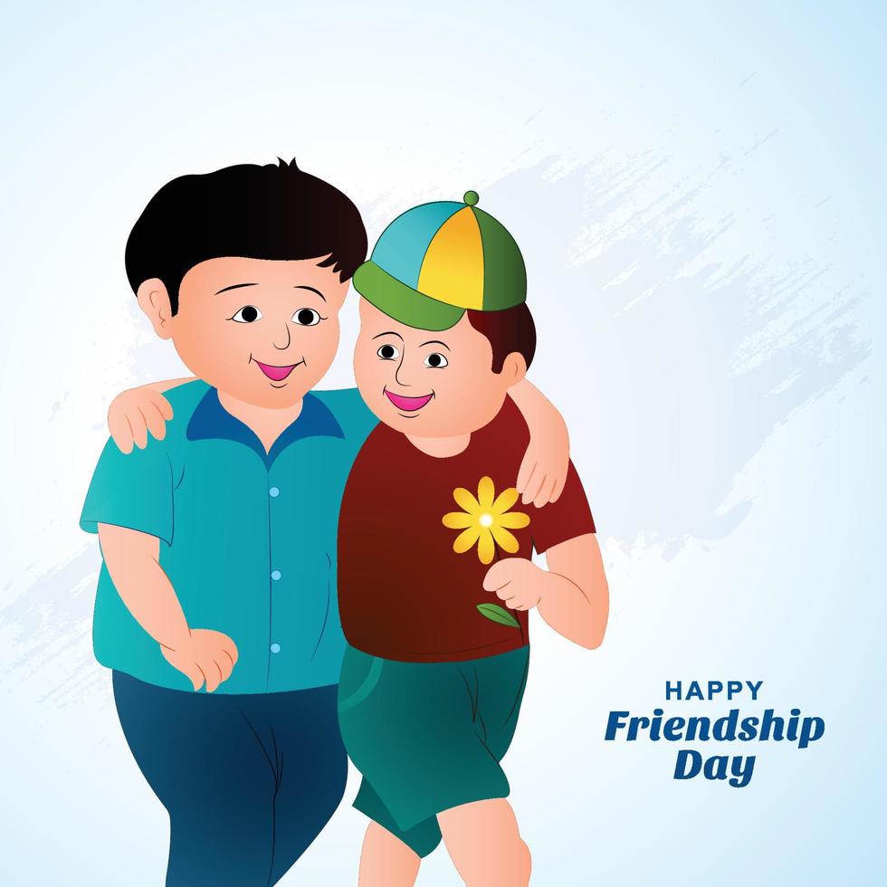 Happy friendship day greeting card with two kids child friends background vector