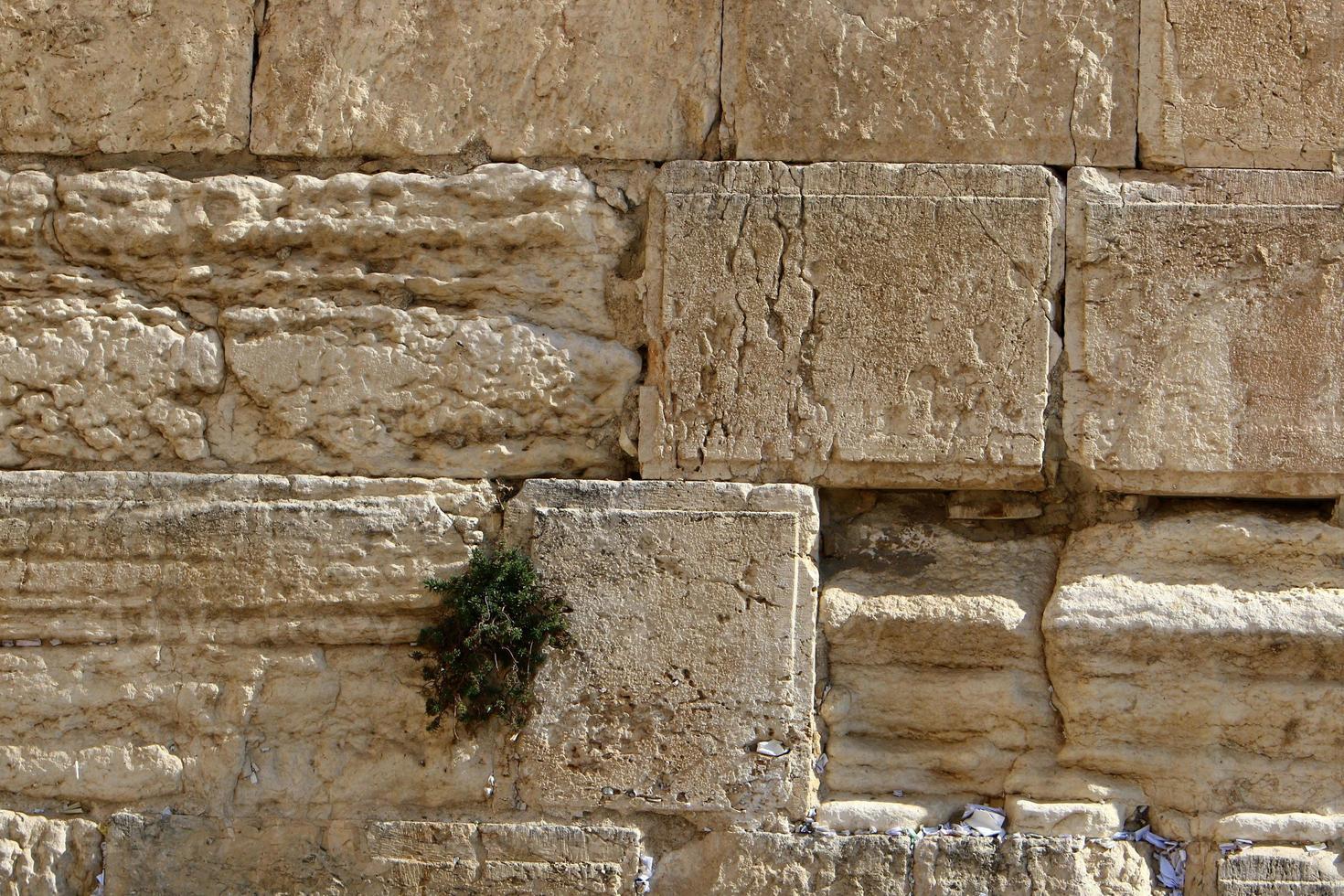 Notes in the Wailing Wall in Jerusalem with their requests and desires addressed to God. photo