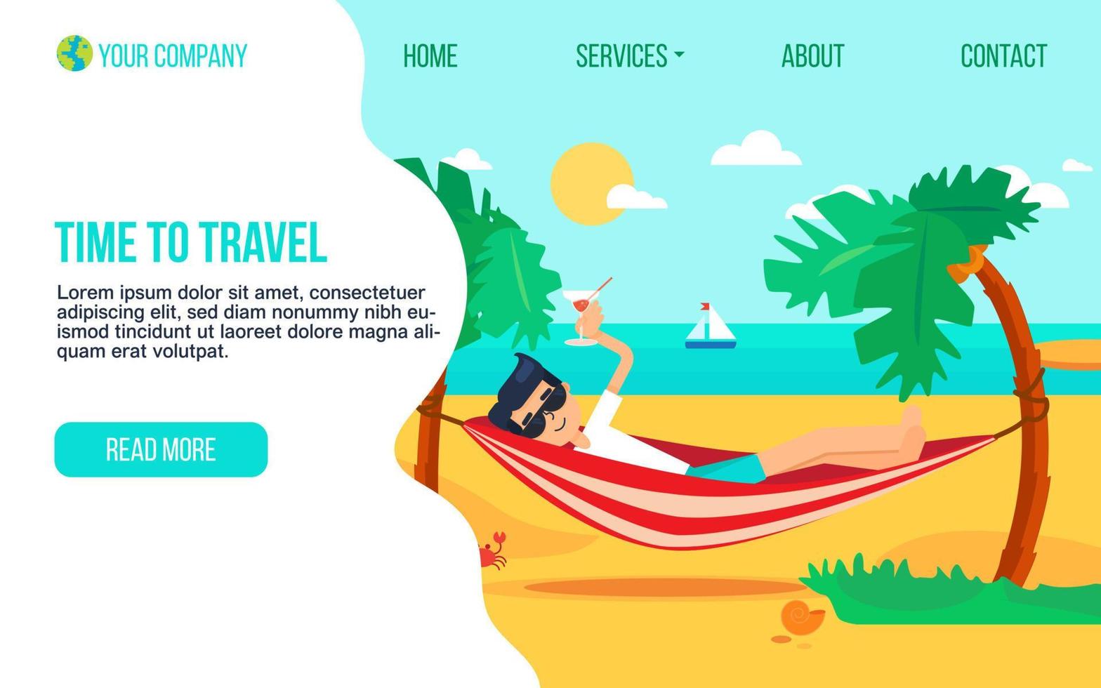 Tourism agency flat landing page template vector