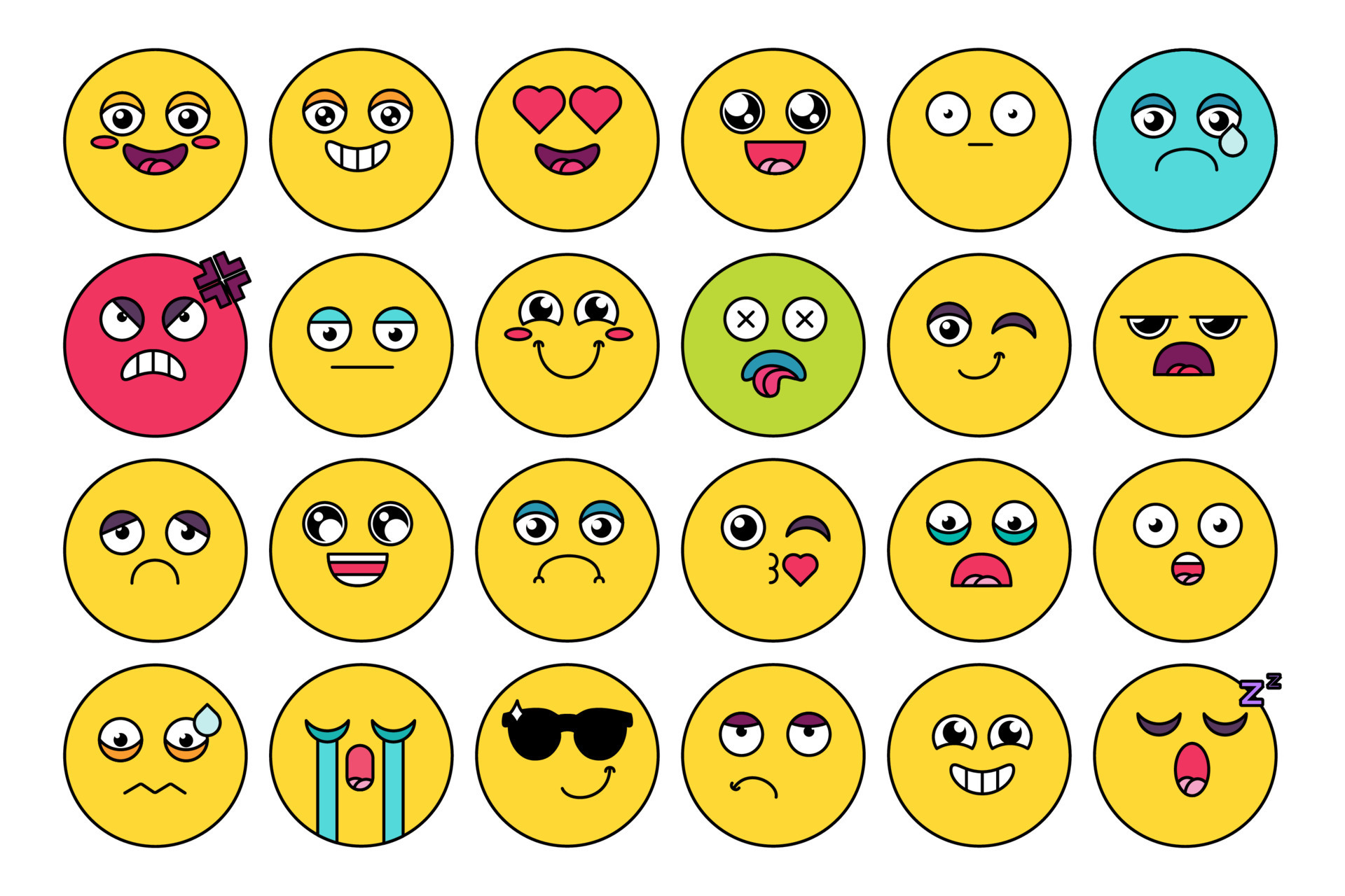 Comic, cute emoji sticker pack 9223544 Vector Art at Vecteezy