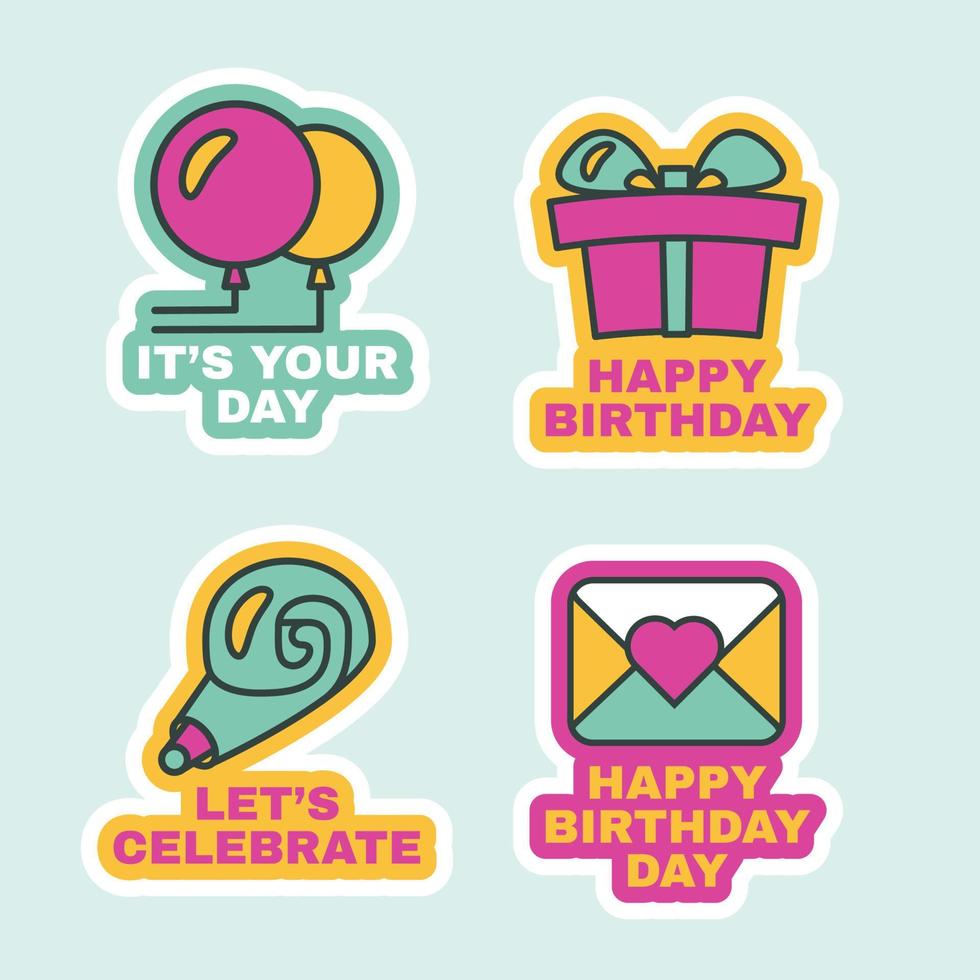 Birthday Labels Isolated, Comic Stickers Set Flat vector