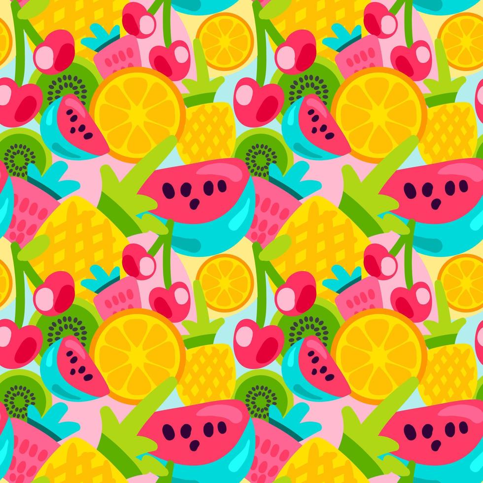 Summer Fruits Patterns In Bright Cartoon Style vector