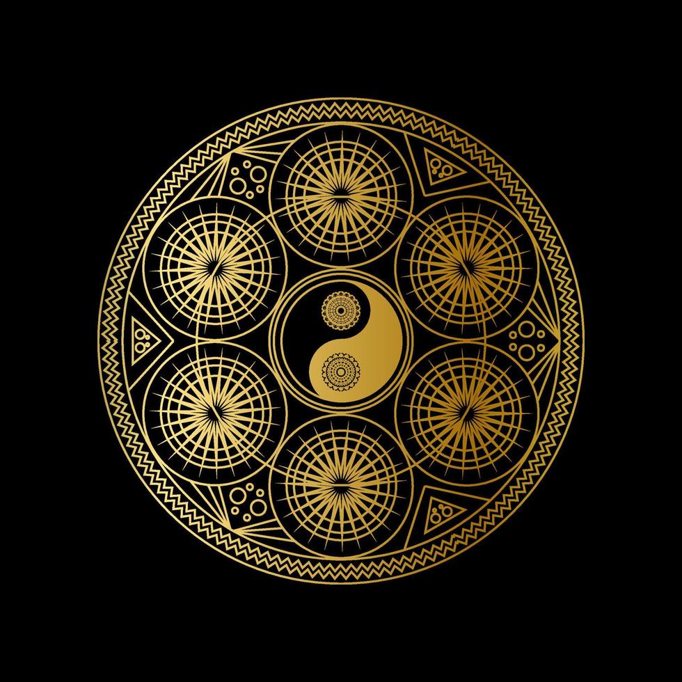Meditation Template with Yin Yang Sign In Mandala vector