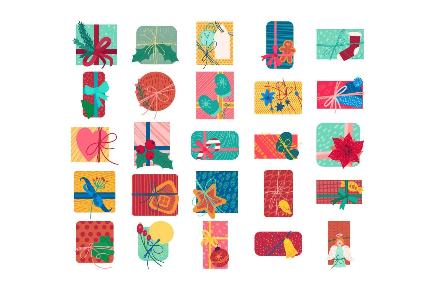 Ilustración de vector plano de cajas de regalo de Navidad colorido
