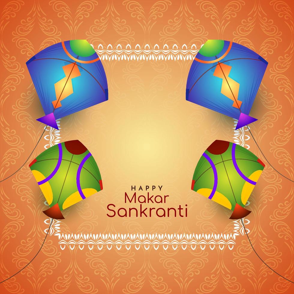 diseño de fondo del festival makar sankranti con cometas de colores vector