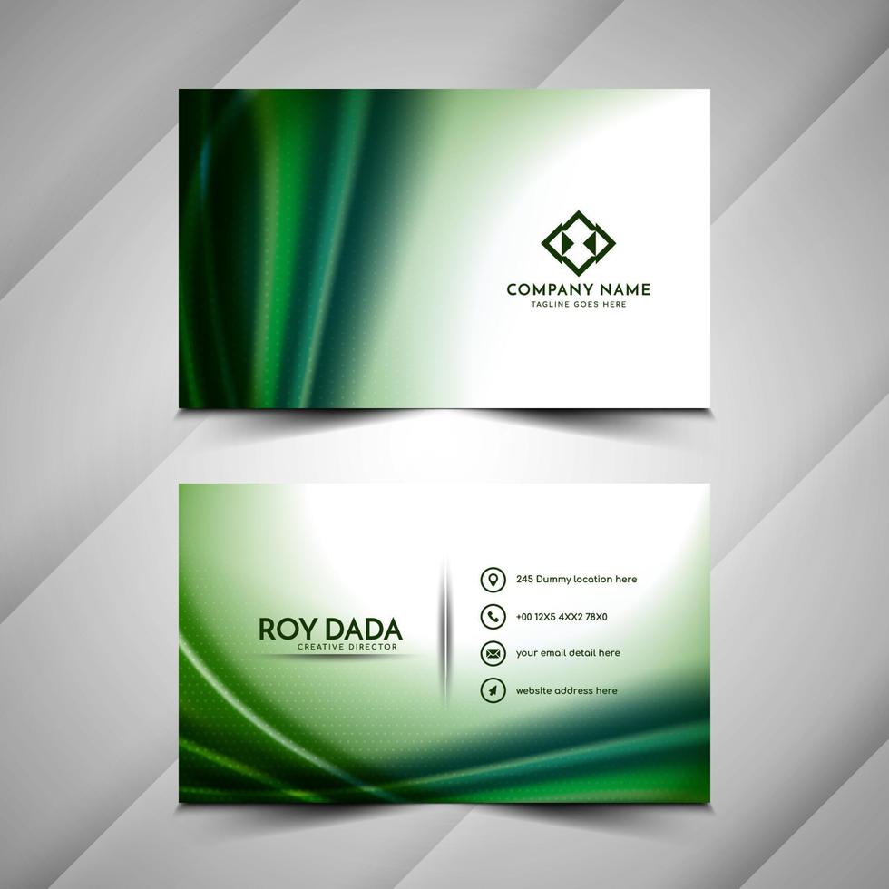 Stylish green color wave style business card template vector