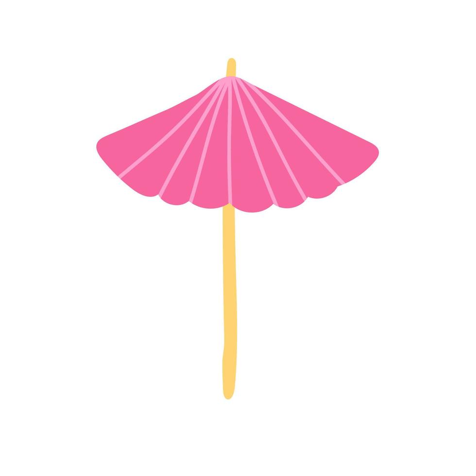 Pink cocktail umbrella bar decoration accessory. Hand-drawn doodle cartoon vector