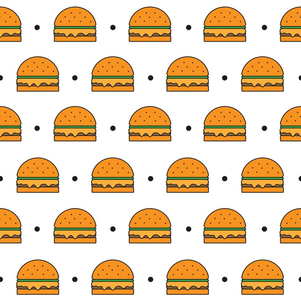 Seamless pattern with burger on white background. Fast food vector