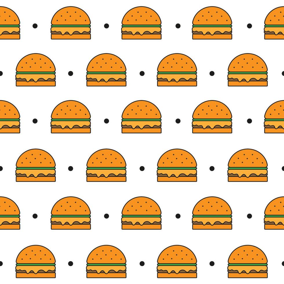 Seamless pattern with burger on white background. Fast food vector