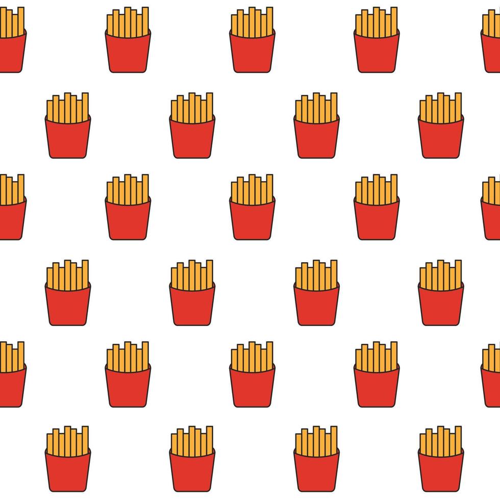 Fast food french fries seamless pattern, potato meal in paper box vector