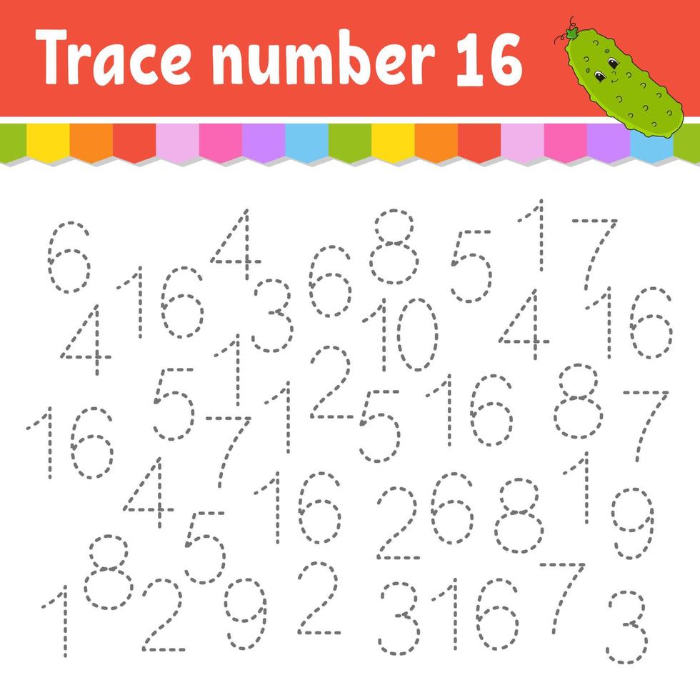 Trace number . Handwriting practice. Learning numbers for kids. Education developing worksheet. Activity page. Game for toddlers and preschoolers. Isolated vector illustration in cute cartoon style.