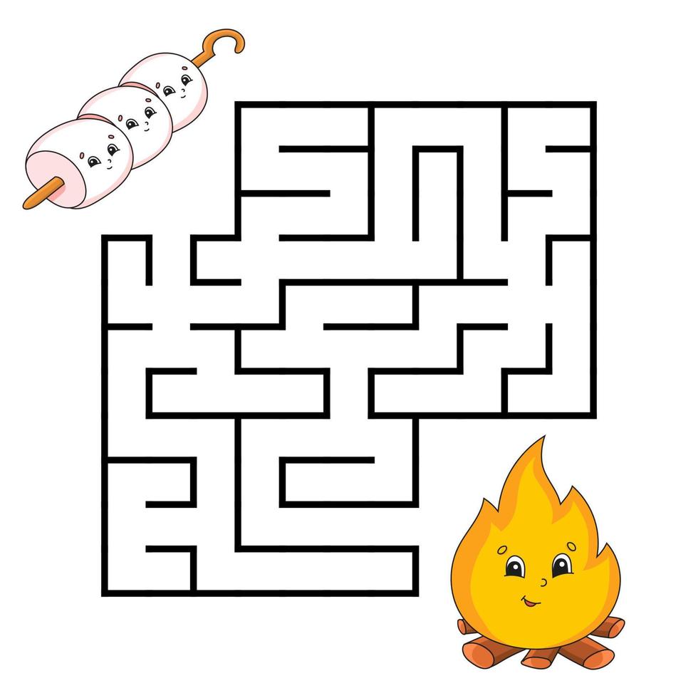 Square maze. Game for kids. Puzzle for children. Labyrinth conundrum. Color vector illustration. Isolated vector illustration. cartoon character. Barbecue theme.