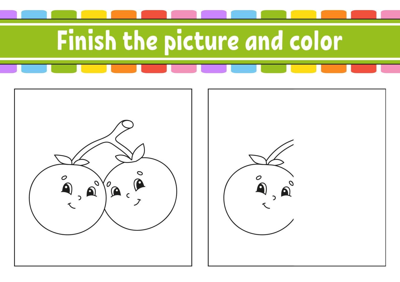 Finish the picture and color. cartoon character isolated on white background. For kids education. Activity worksheet. vector