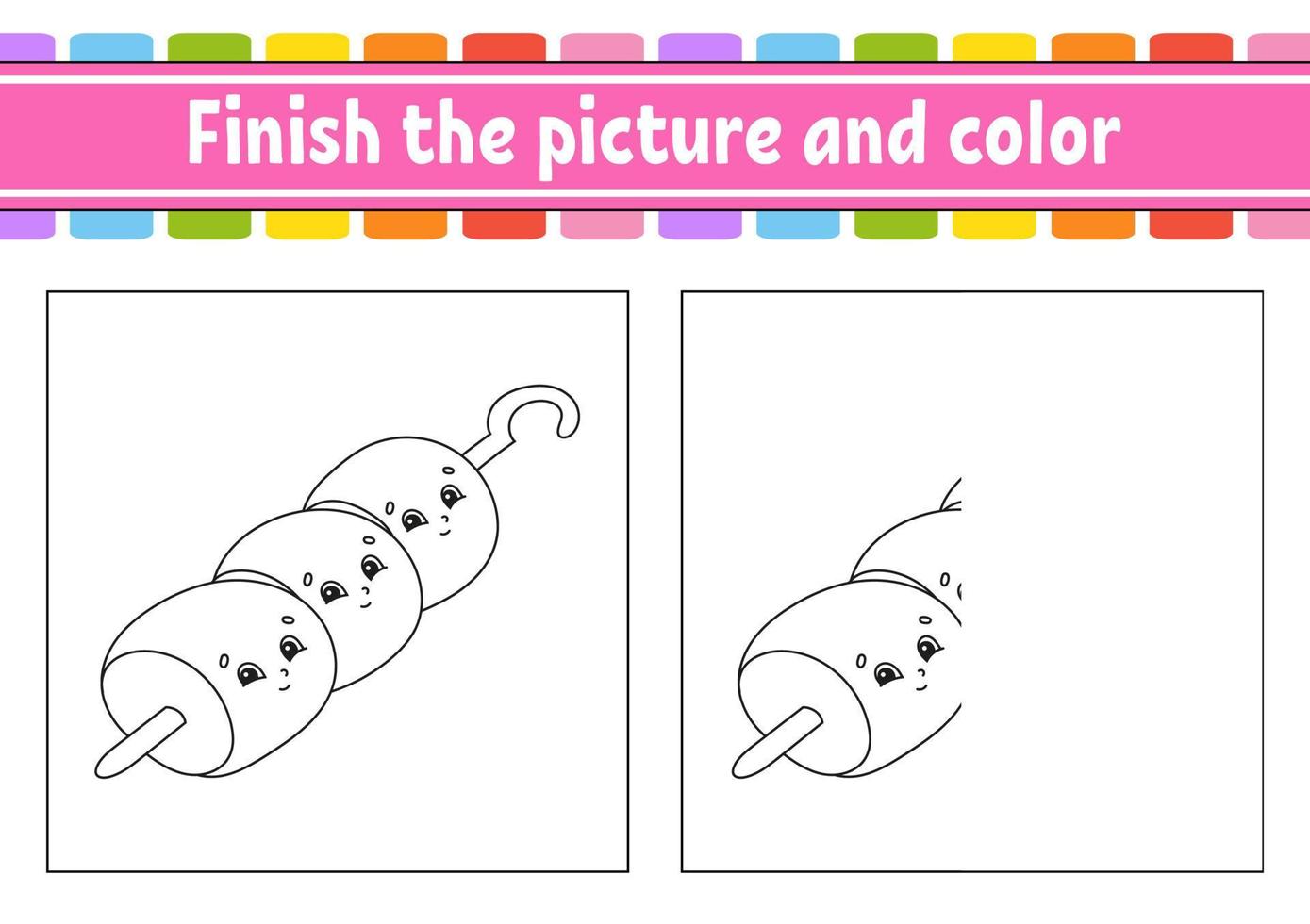 Finish the picture and color. cartoon character isolated on white background. For kids education. Activity worksheet. vector