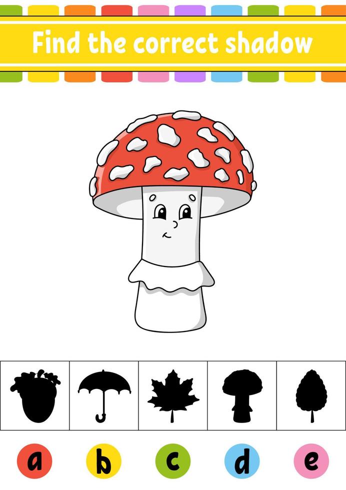 Find the correct shadow. Education developing worksheet. Activity page. Autumn theme. Color game for children. Isolated vector illustration. Cartoon character.