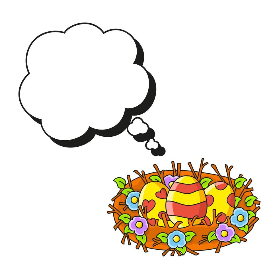 Speech bubble of different shape. With a cute cartoon character. Hand drawn. Easter theme. Thinking balloons. Vector illustration isolated on white background. doodle style.