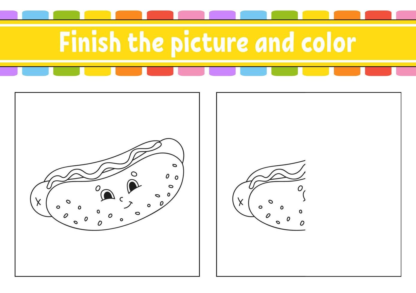 Finish the picture and color. cartoon character isolated on white background. For kids education. Activity worksheet. vector