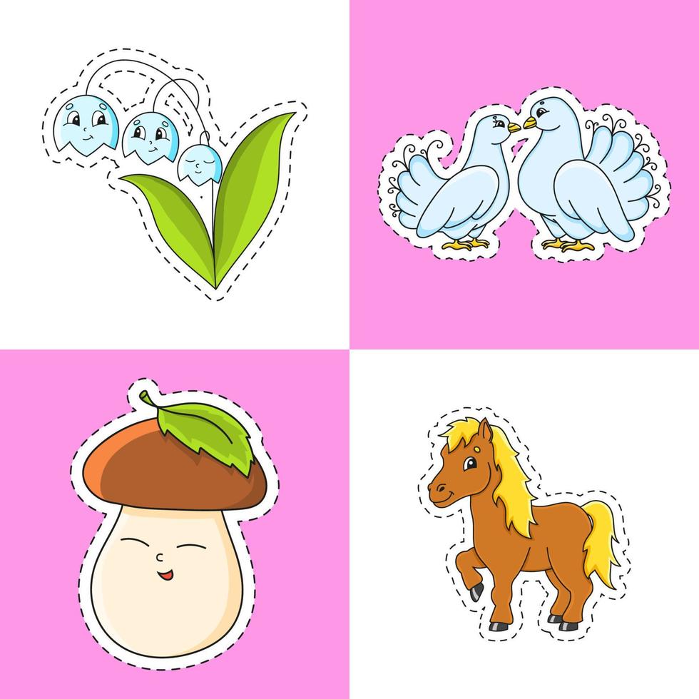 Set stickers with contour. cartoon character. Colorful vector illustration. Isolated on color background. Template for your design.