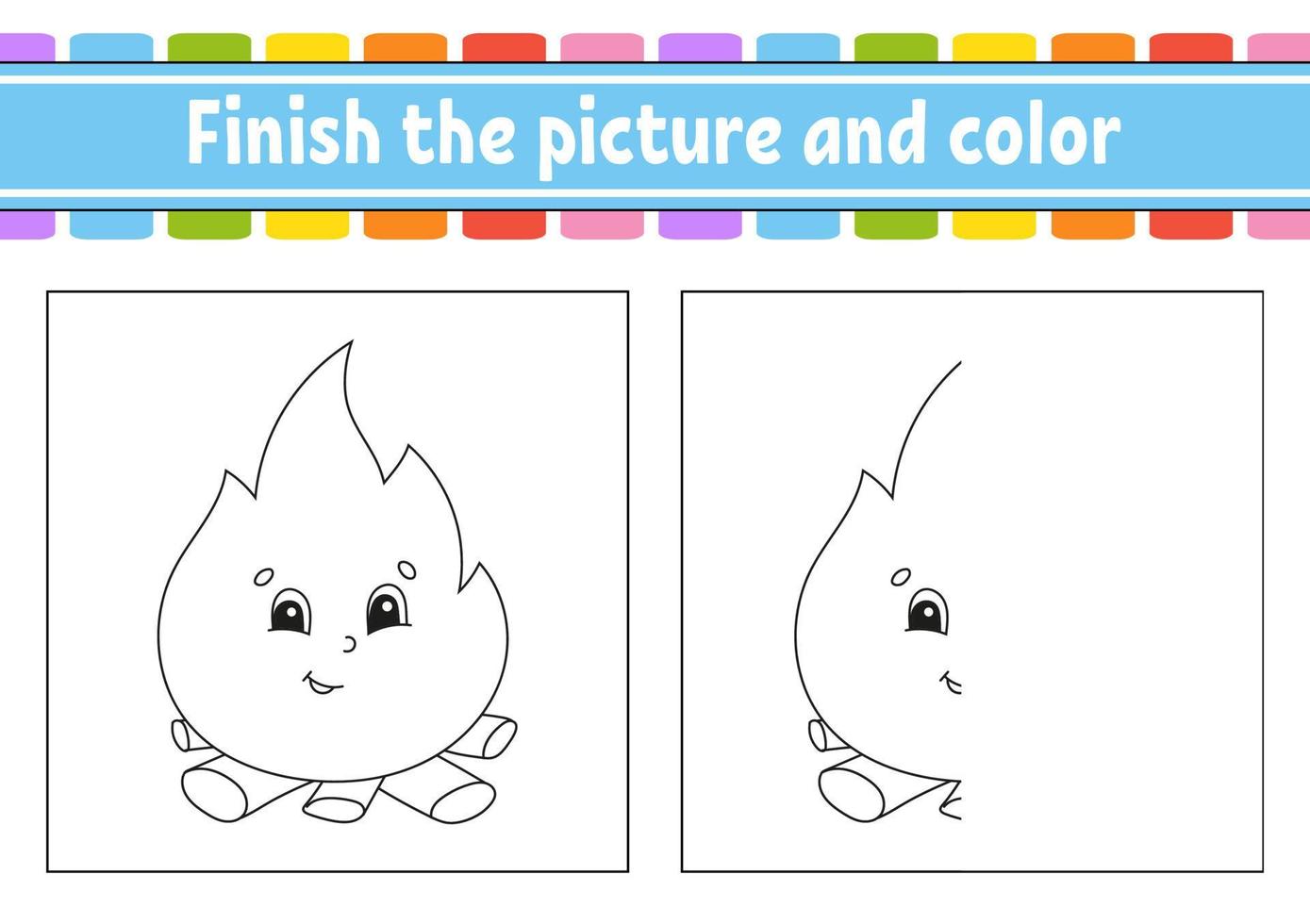 Finish the picture and color. cartoon character isolated on white background. For kids education. Activity worksheet. vector