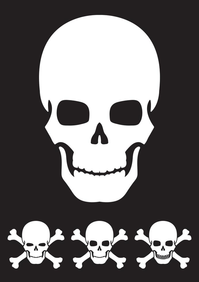 Black silhouette skull. Design element. Vector illustration isolated on white background. Template for books, stickers, posters, cards, clothes.