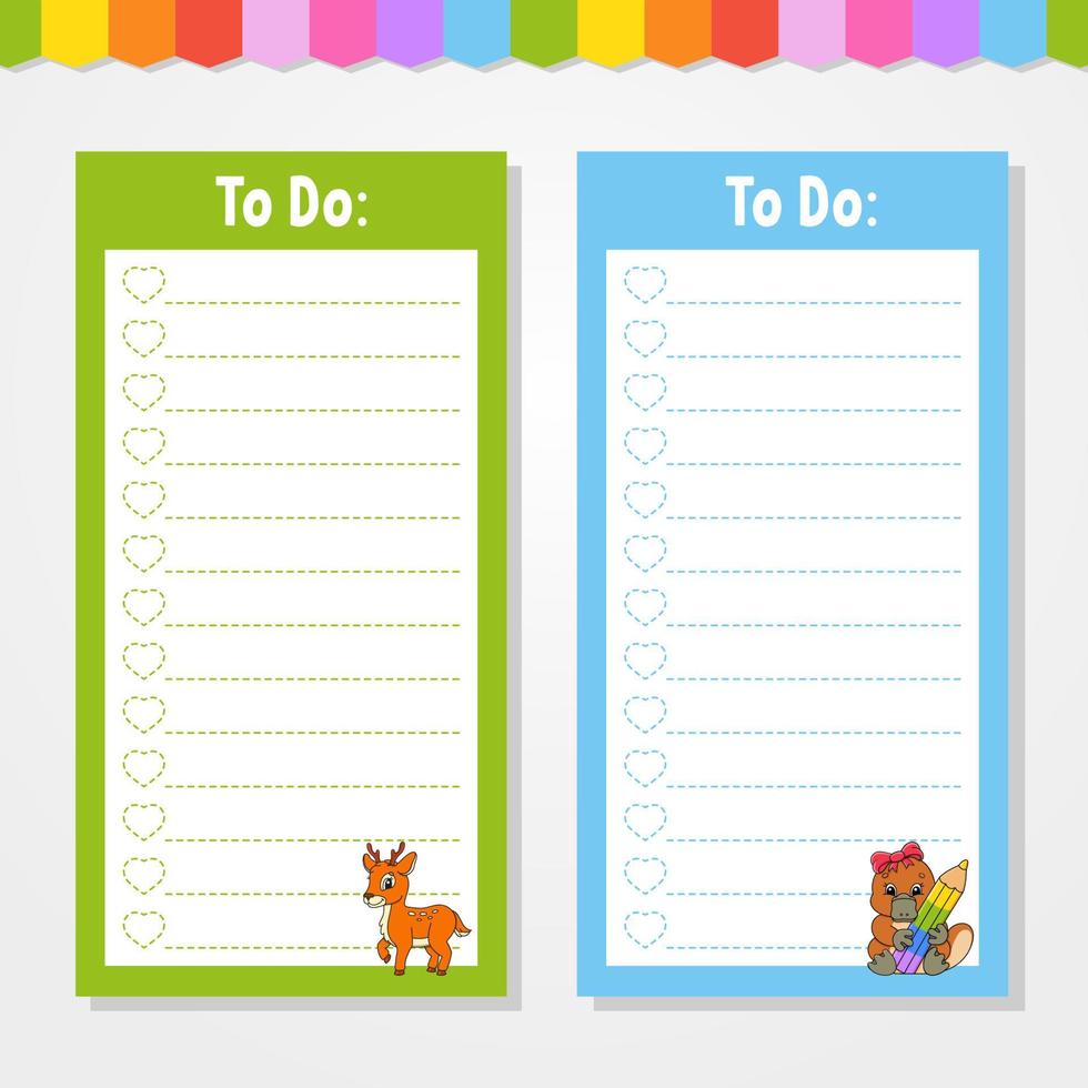 To do list for kids. Empty template. The rectangular shape. Isolated color vector illustration. Funny character. cartoon style. For the diary, notebook, bookmark.