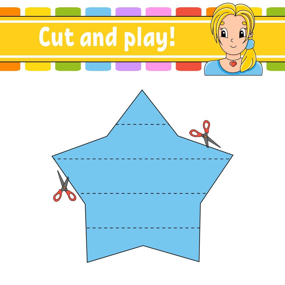 Cut and play. Logic puzzle for kids. Education developing worksheet. Learning game. Activity page. Cutting practice for preschool. Simple flat isolated vector illustration in cute cartoon style.