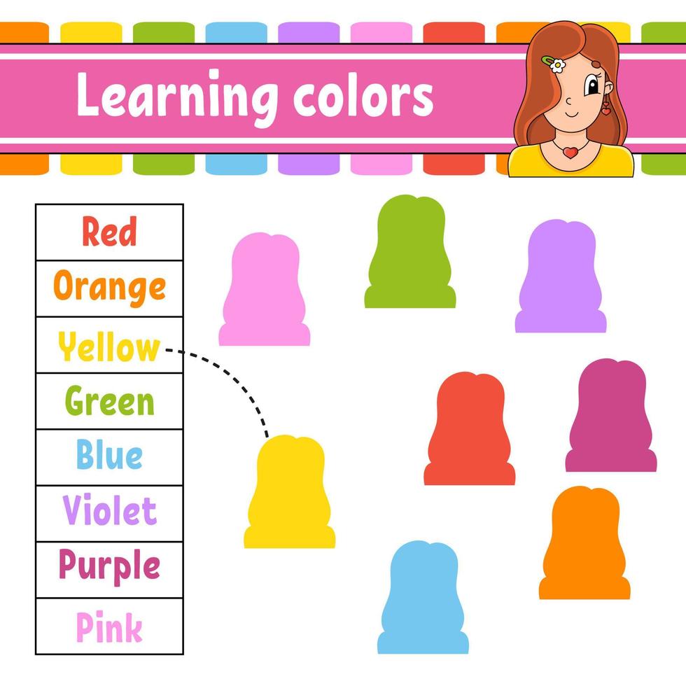 Learning colors. Education developing worksheet. Activity page with pictures. Game for children. Isolated vector illustration. Funny character. cartoon style.