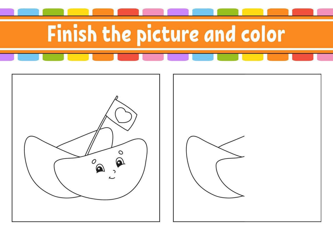 Finish the picture and color. cartoon character isolated on white background. For kids education. Activity worksheet. vector
