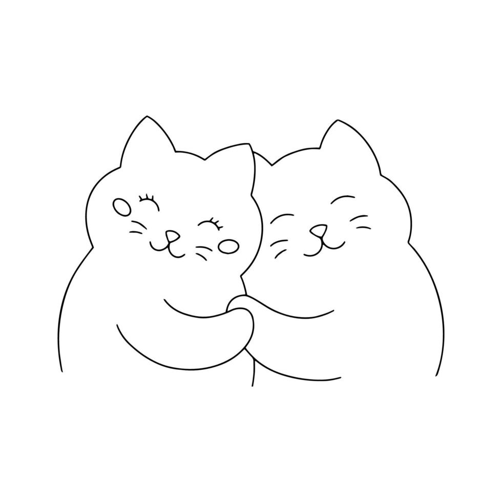 A couple of cats. Coloring book page for kids. Cartoon style character. Vector illustration isolated on white background.