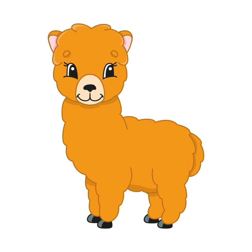 alpaca del personaje de dibujos animados. ilustración vectorial colorido. aislado sobre fondo blanco. elemento de diseño plantilla para tu diseño, libros, pegatinas, tarjetas. vector