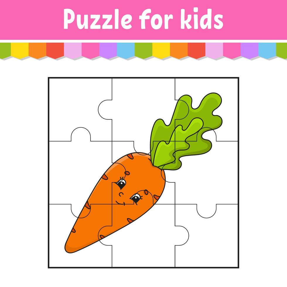 Puzzle game for kids. Jigsaw pieces. Color worksheet. Activity page. Isolated vector illustration. cartoon style.