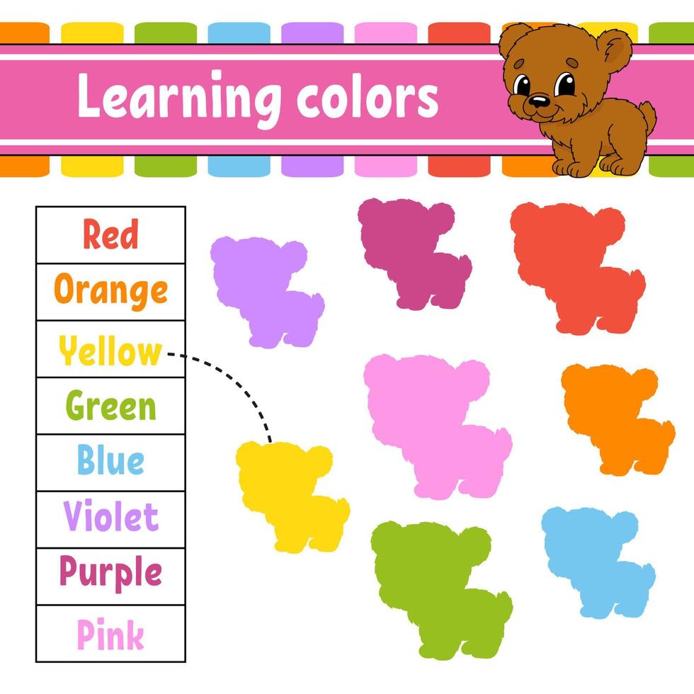 Learning colors. Education developing worksheet. Activity page with pictures. Game for children. Isolated vector illustration. Funny character. cartoon style.