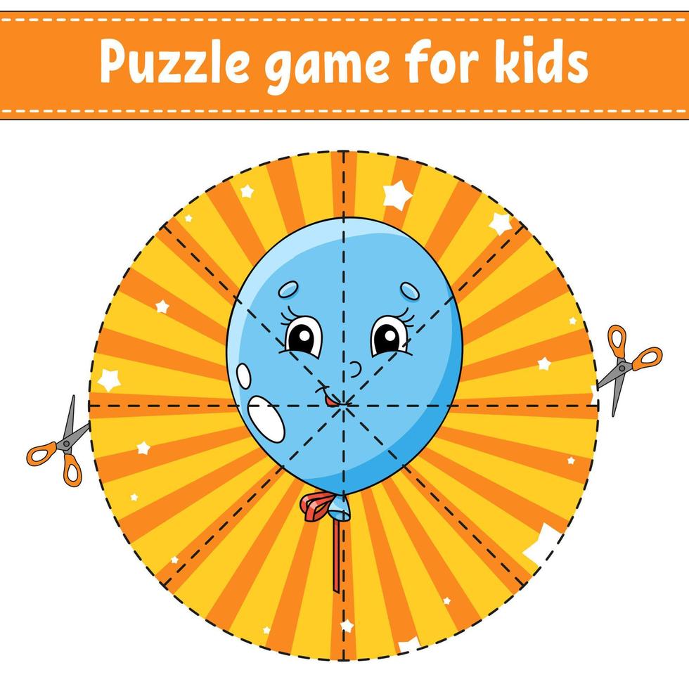 Cut and play. Round puzzle. Logic puzzle for kids. Activity page. Birthday theme. Cutting practice for preschool. cartoon character. vector