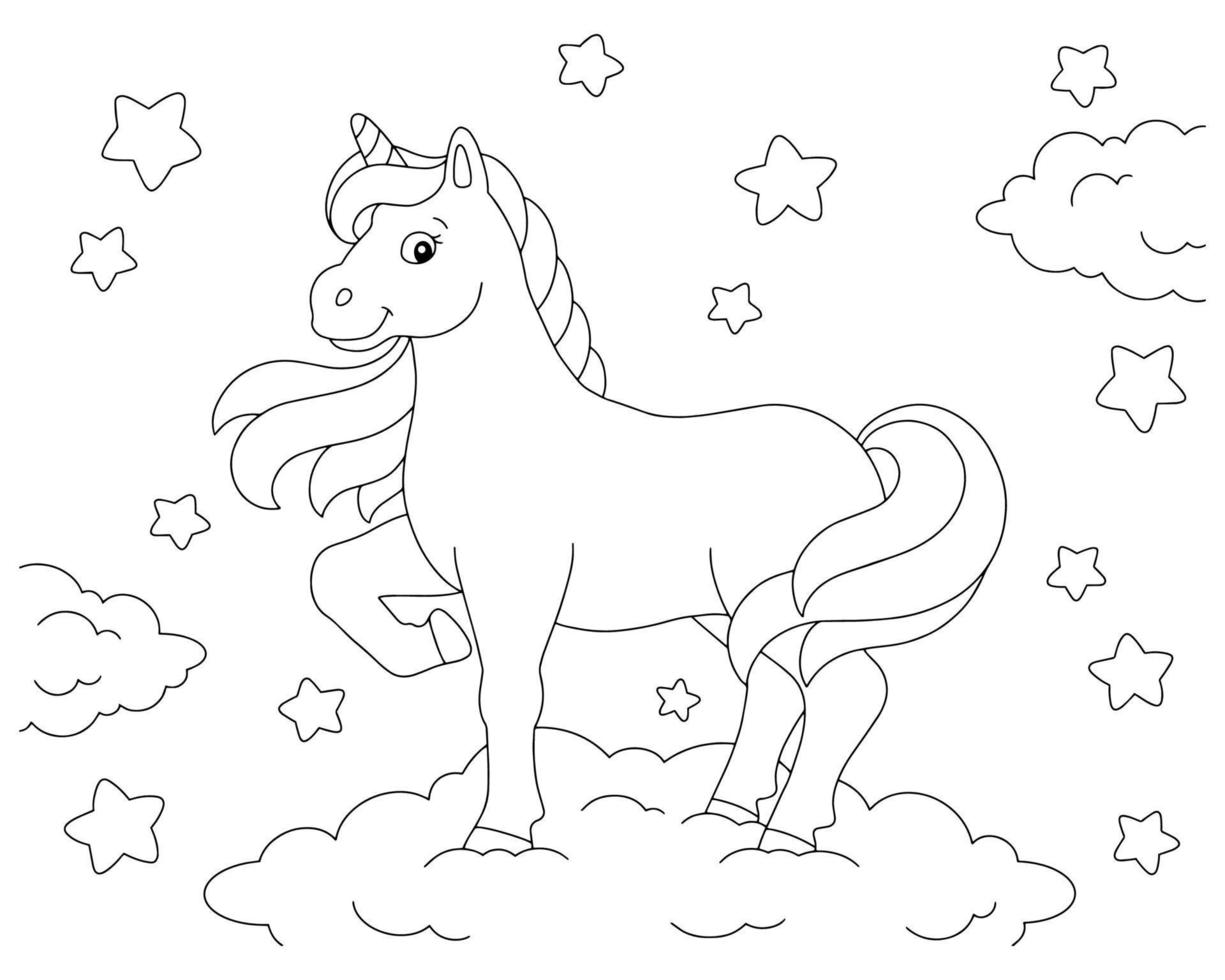 unicornio mágico. caballo de hadas. página de libro para colorear para niños. personaje de estilo de dibujos animados. ilustración vectorial aislado sobre fondo blanco. vector