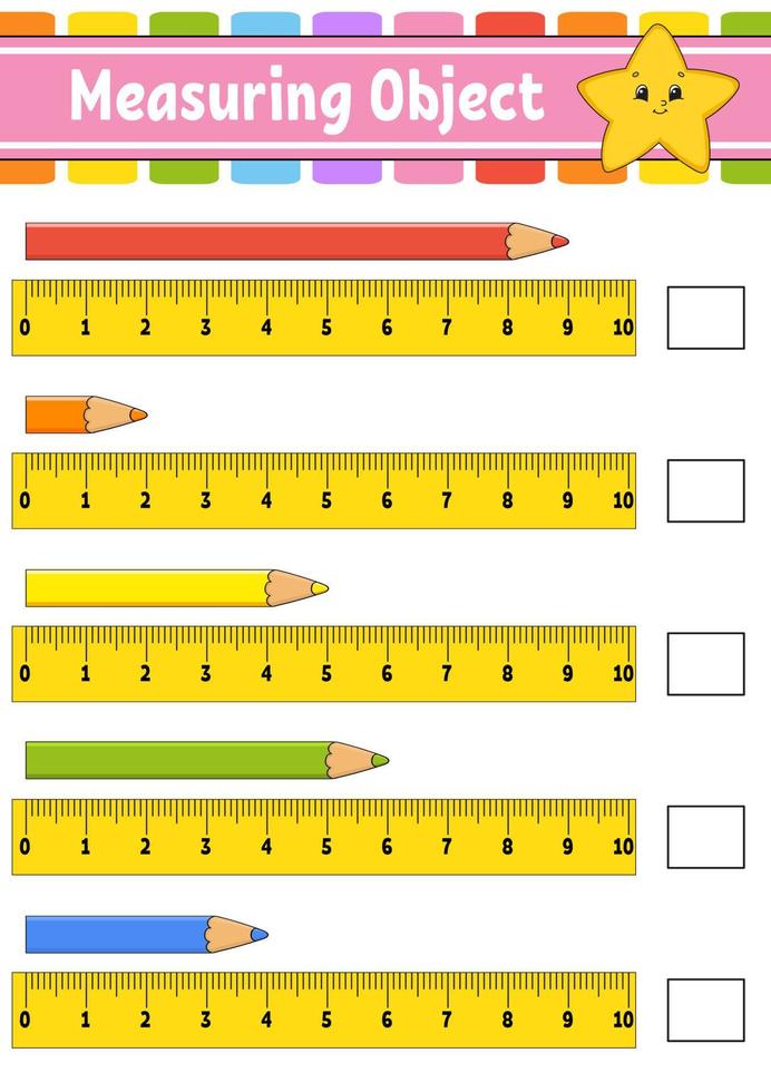 Measuring object with ruler. Education developing worksheet. Game for