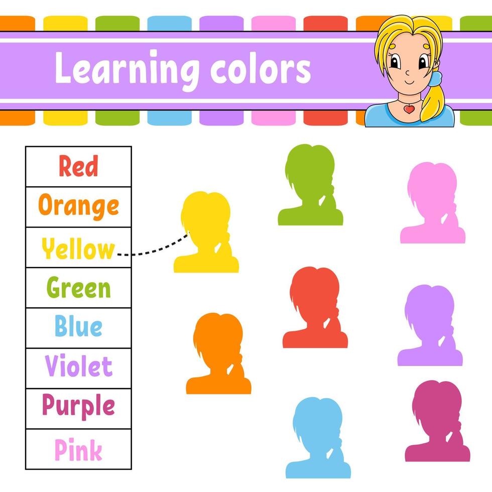 Learning colors. Education developing worksheet. Activity page with pictures. Game for children. Isolated vector illustration. Funny character. cartoon style.