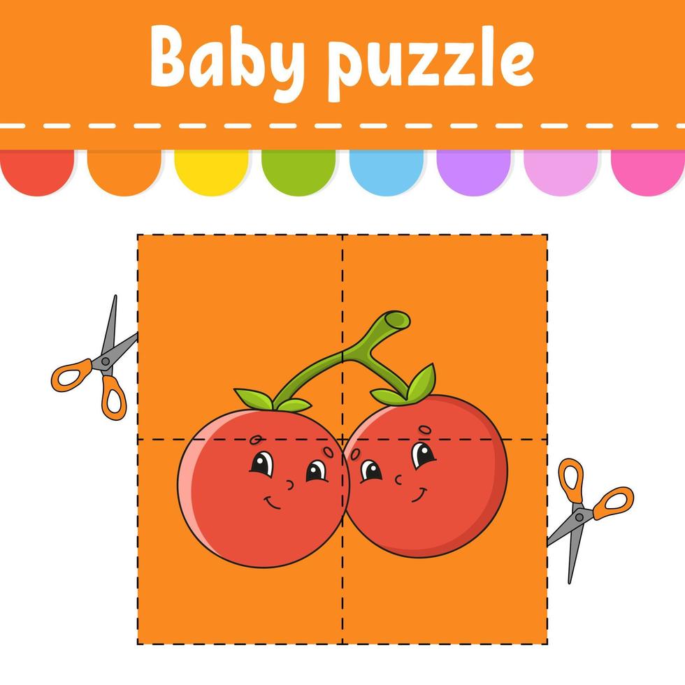 Baby puzzle. Easy level. Flash cards. Cut and play. Color activity worksheet. Game for children. cartoon character. vector