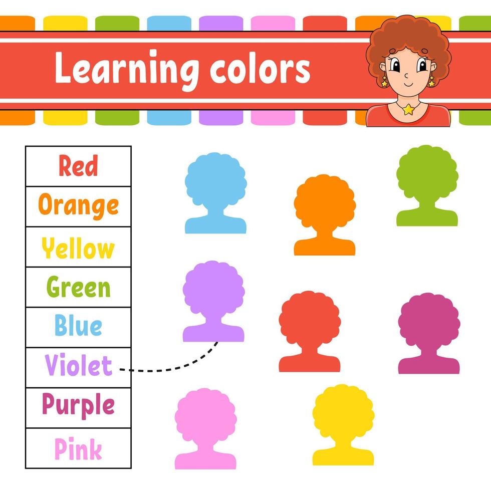 Learning colors. Education developing worksheet. Activity page with pictures. Game for children. Isolated vector illustration. Funny character. cartoon style.